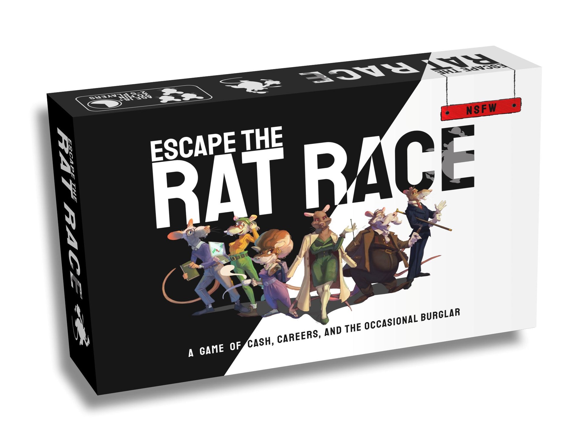 Main product image of the Escape The Rat Race NSFW Edition box, a hilarious adult party game for ages 18+.